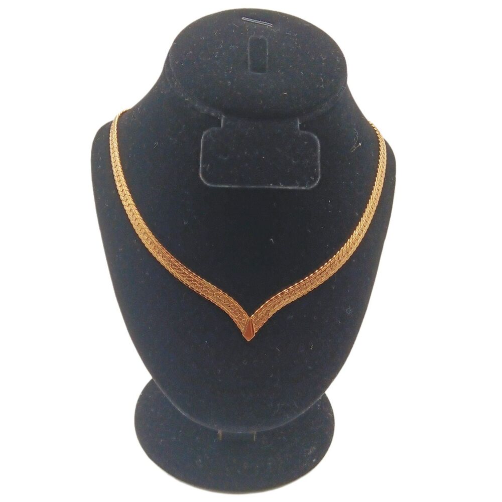 Napier Herringbone Chain Necklace 17.5” Gold Tone V-Shape Vtg 80s Old Money